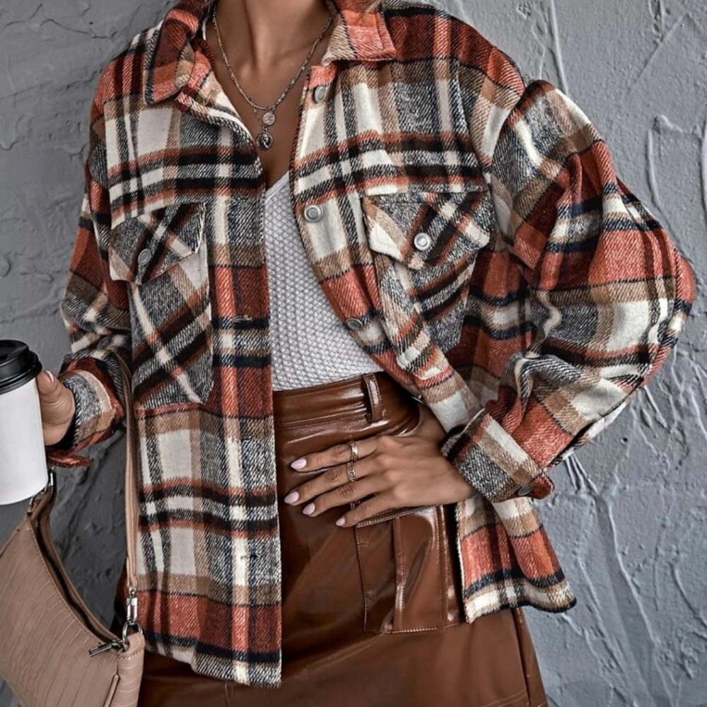 Shein Oversized Plaid Button Up Jacket